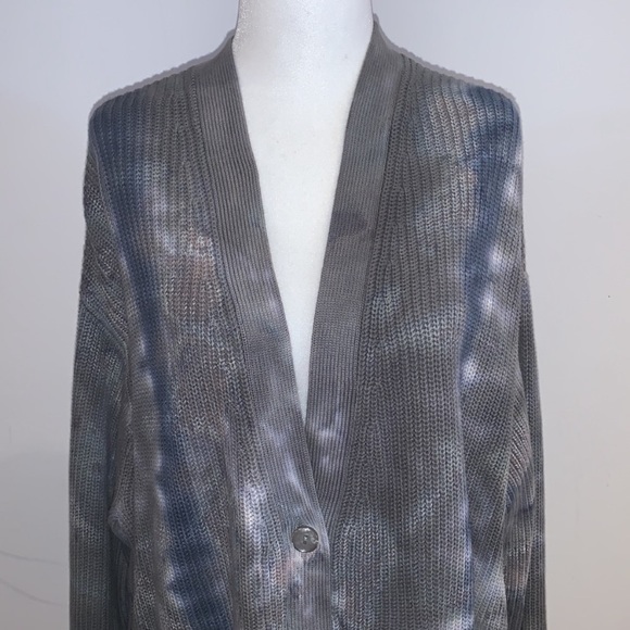 Young, Fabulous & Broke tie dye ripped V-neck Indie Cardigan in Grey. - size M/L - Picture 6 of 14